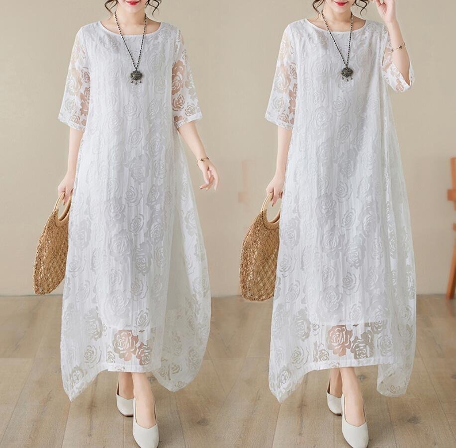 ナチュラル 大きいサイズワンピース マキシ丈ワンピース ゆったり ロング エスニック風 体型カバー 森ガール 復古風 XLK0388拍卖