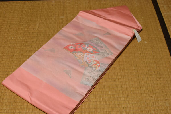 正絹 新品・未使用 扇柄 名古屋帯 帯封付き拍卖