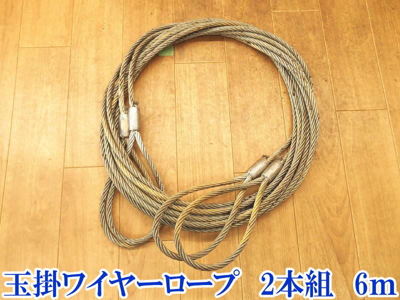 〇 メーカー不明 6m 玉掛け ワイヤーロープ 2本セット 両端アイ 普通玉掛索 ワイヤー ワイヤロープ 玉掛ワイヤー 吊上げ 荷揚げ 牽引拍卖