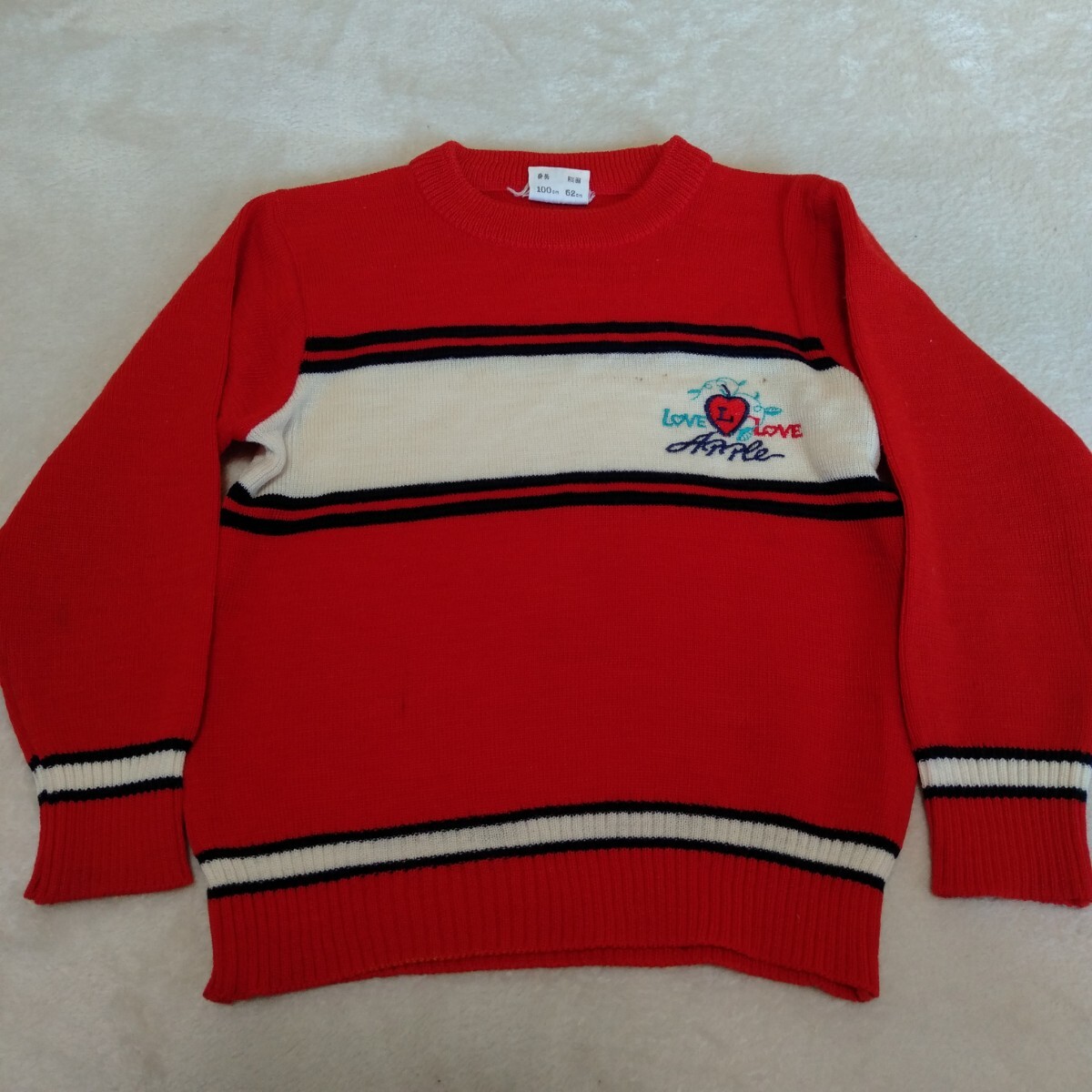 む297 FRUIT HOUSE サイズ100 アクリル 毛 セーター 赤 ニット 昭和レトロ 子供服 洋服拍卖