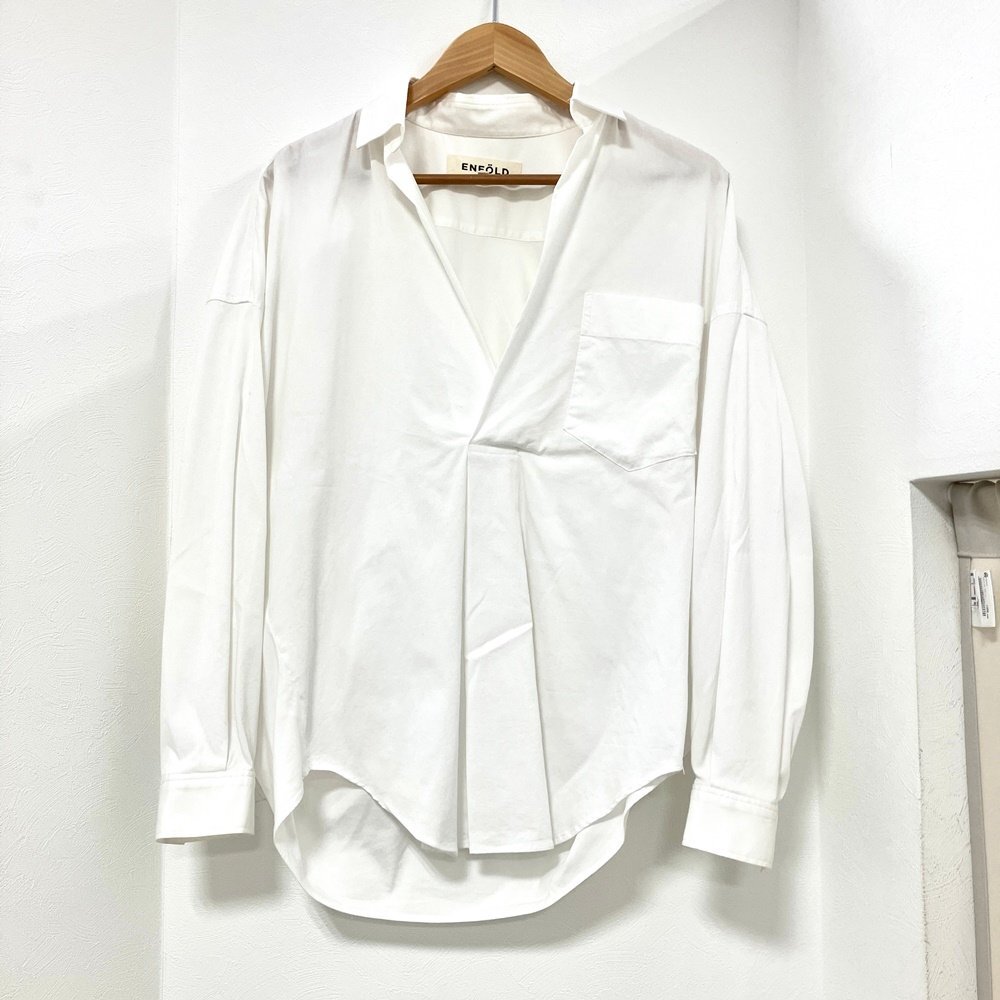 A) ENFORD エンフォルド ホワイト系 長袖 シャツ ブラウス/トップス size38 3007A130-0460 無地 襟あり 胸元ポケット 中古 USED拍卖
