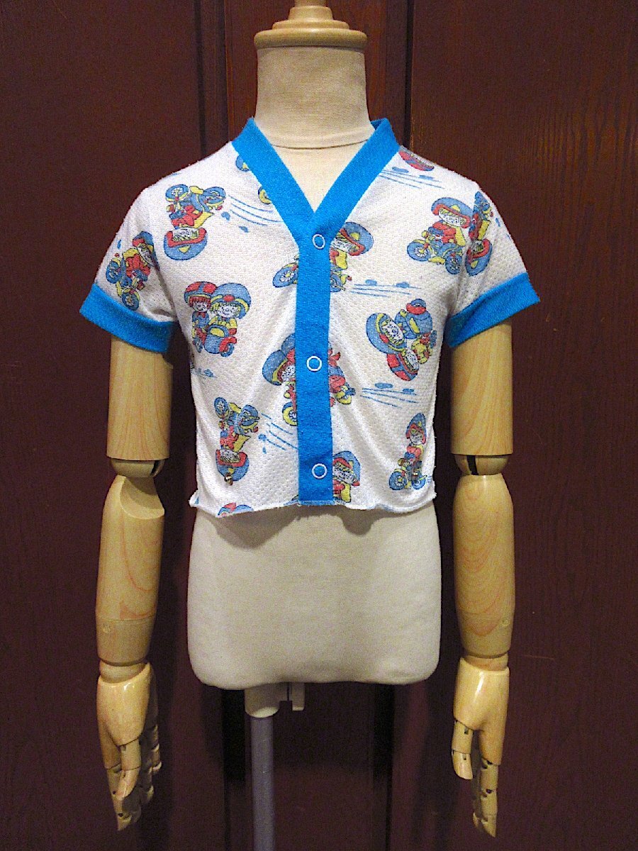 ビンテージ70's●Carter'sキッズバイカープリントVネック半袖シャツsize 3YR●240403c1-k-tsh 1970s子供服古着シャツメッシュ拍卖