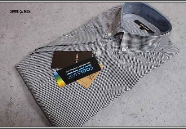 新品 コムサメン 春夏 COOLMAX/クールマックス マイクロギンガムチェック ボタンダウン 半袖ドレスシャツS黒/1.2万円/COMME CA MEN/08HY09拍卖