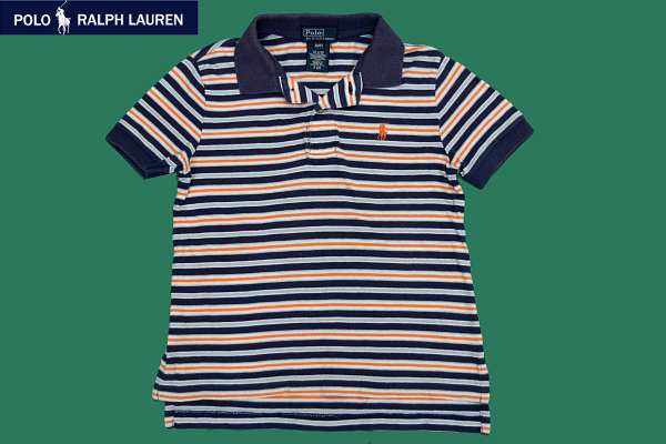 S-6366★送料無料★Polo by Ralph Lauren ポロ ラルフローレン★ネイビーベースのボーダー柄 スムース生地 半袖ポロシャツ 4/4T拍卖