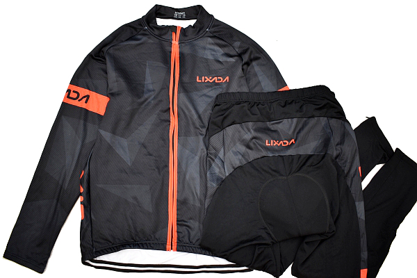 Y-7225★美品★LIXADA リクサダ★メンズ男性 自転車 バイク ブラック黒 プロテクター入り シャツ パンツ セット サイクルジャージ XXL拍卖