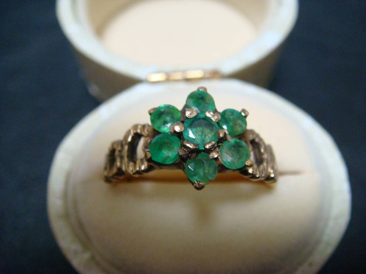 ◇英国 アンティーク クラスター エメラルド リング 9金 375◇拍卖