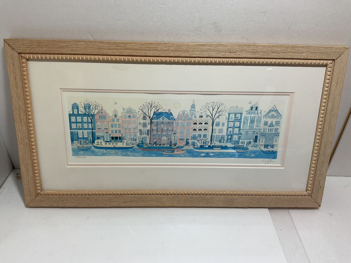 クリーブ Clyv 直筆サイン・シール 522/600 『アムステルダムの岸辺(オランダ)』ダイヤモンド・スクリーニング 風景画 額装拍卖