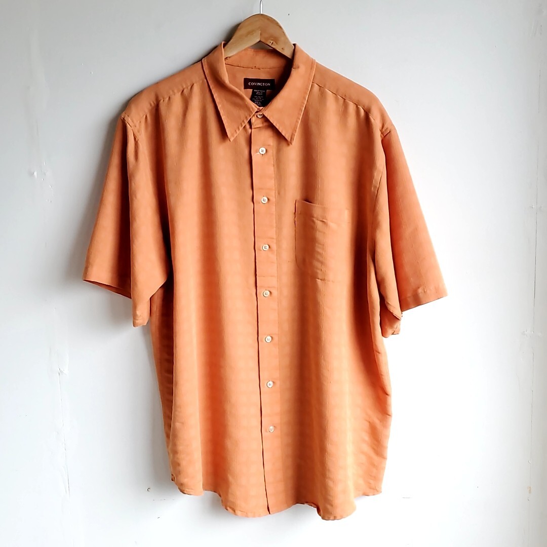 227◆COVINGTON レーヨン 半袖シャツ sizeXLT オレンジ チェック柄 中古 USED 古着拍卖