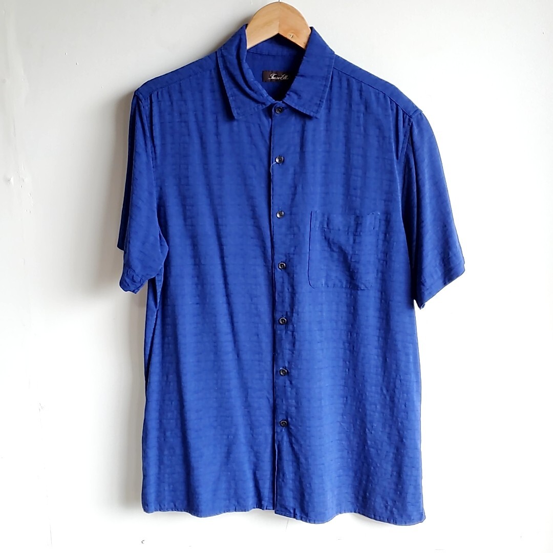 135◆Tasso Elba シルク×レーヨン 半袖シャツ sizeM 青 ブルー 中古 USED 古着拍卖
