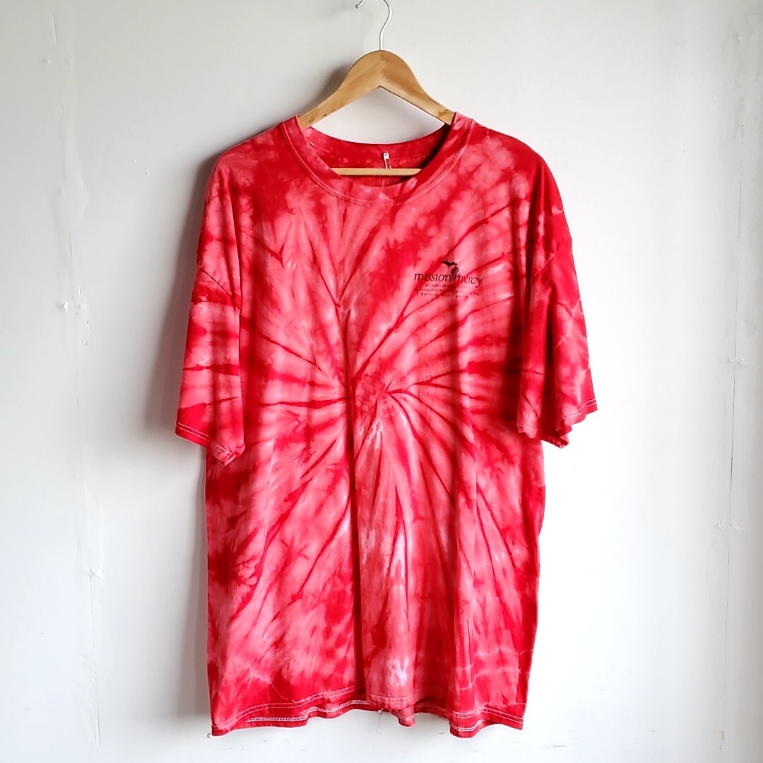 272◆Hanes タイダイ 半袖Tシャツ sizeXXL 赤系 中古 USED 古着 MISSION OF MERCY ビッグサイズ オーバーサイズ拍卖