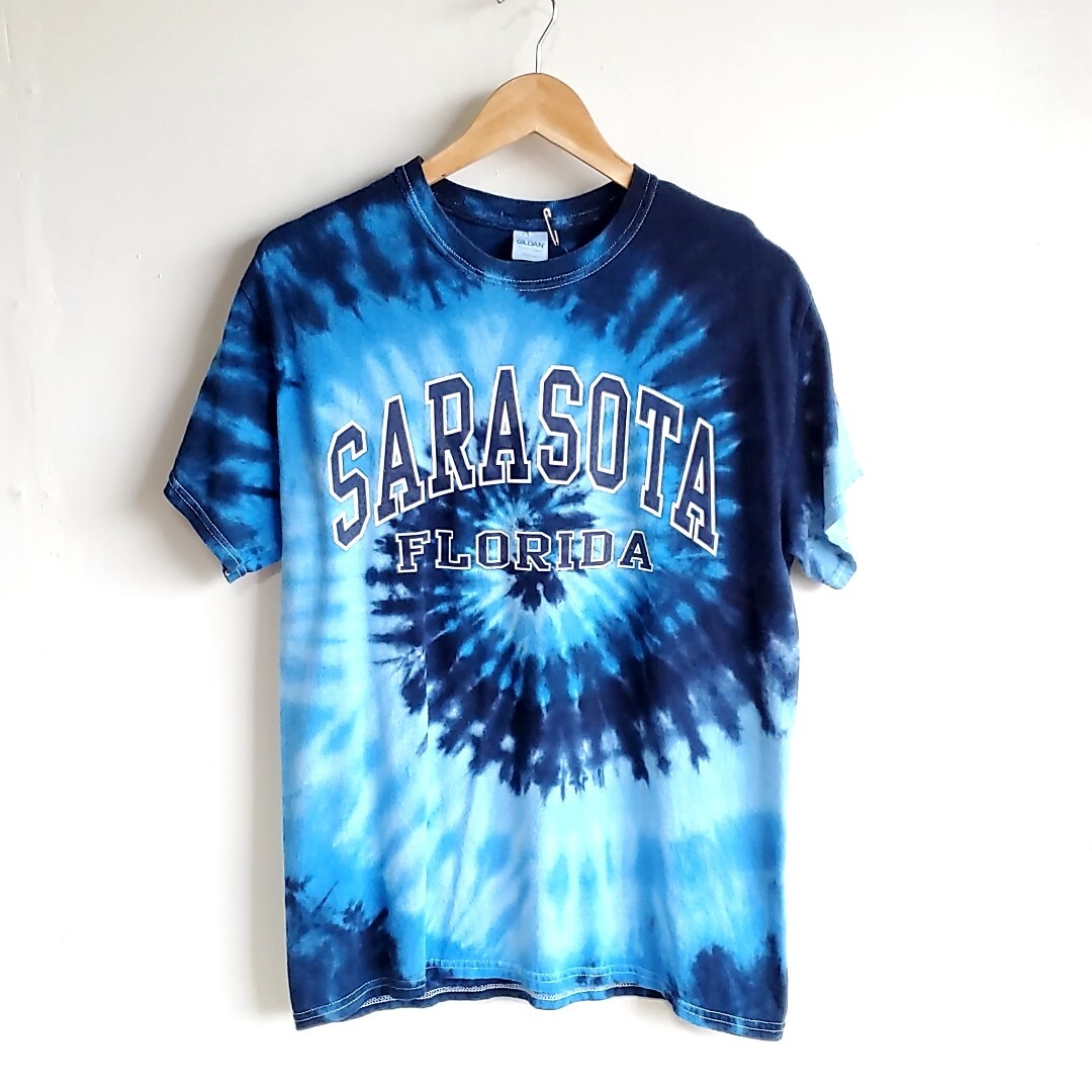 289◆GILDAN タイダイ 半袖Tシャツ sizeM 青系 中古 USED 古着 SARASOTA FLORIDA拍卖