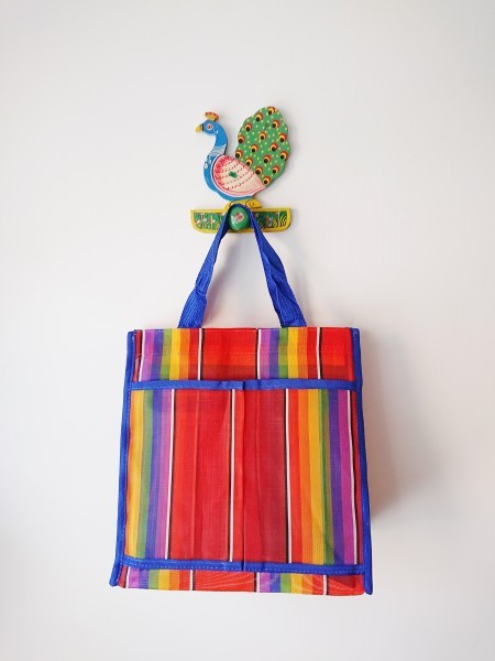 新品&即決◎レトロかわいい レインボー2way トートバッグ【ブルー】タイ雑貨 アジアン雑貨 キッズ拍卖