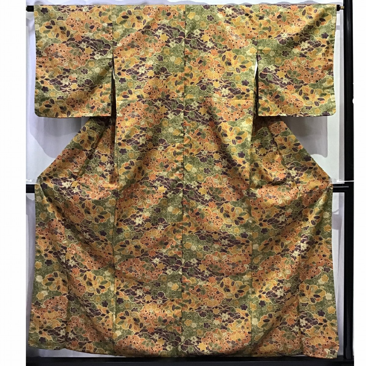 ポリ・小紋・オレンジ地・草花・着物・No.200701-0699・梱包サイズ60拍卖