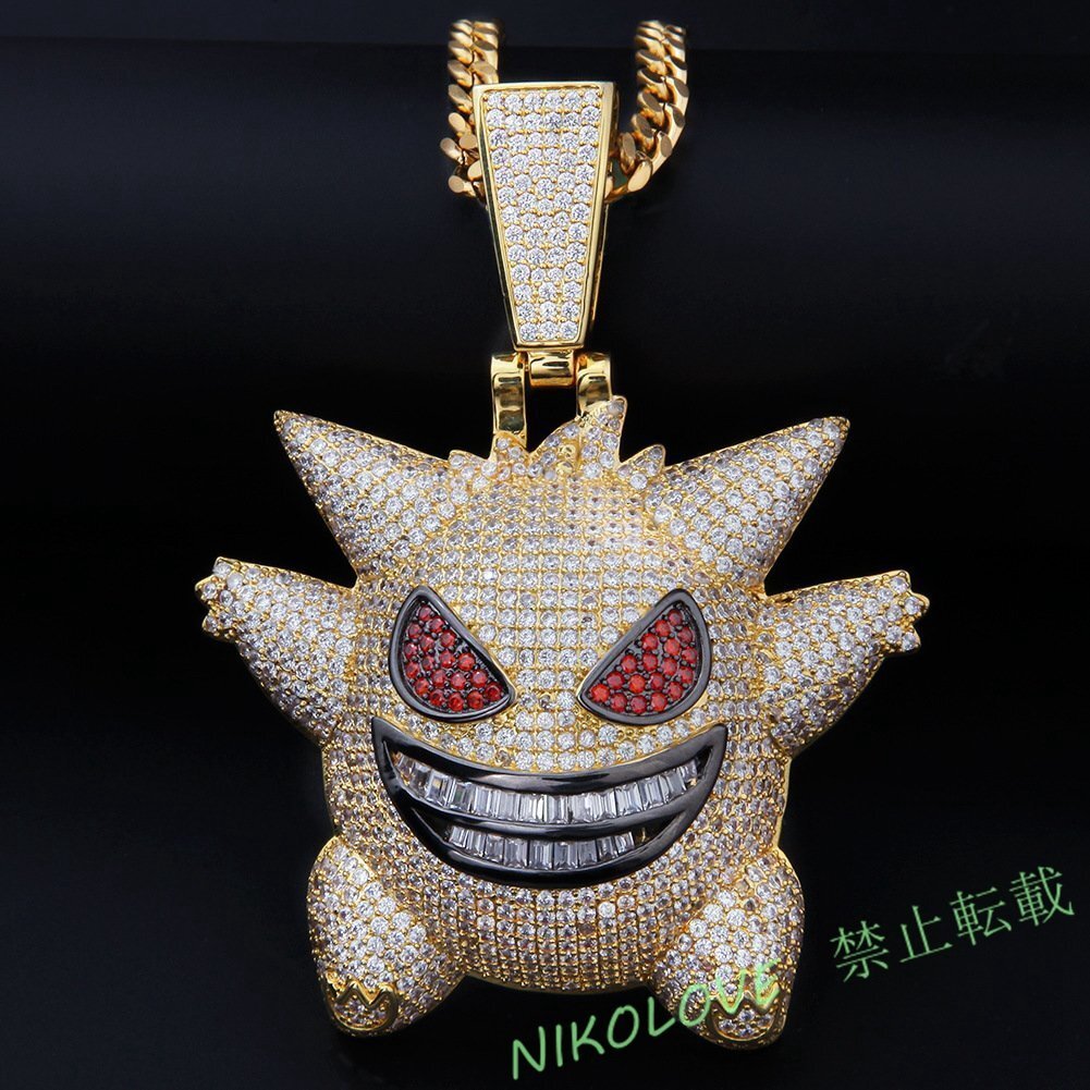 新品 高品質 高級感 極太喜平マイアミチェーン ネックレス プレゼント ゴールドゲンガー ポケモン 18KGP メンズ レディース LA174拍卖