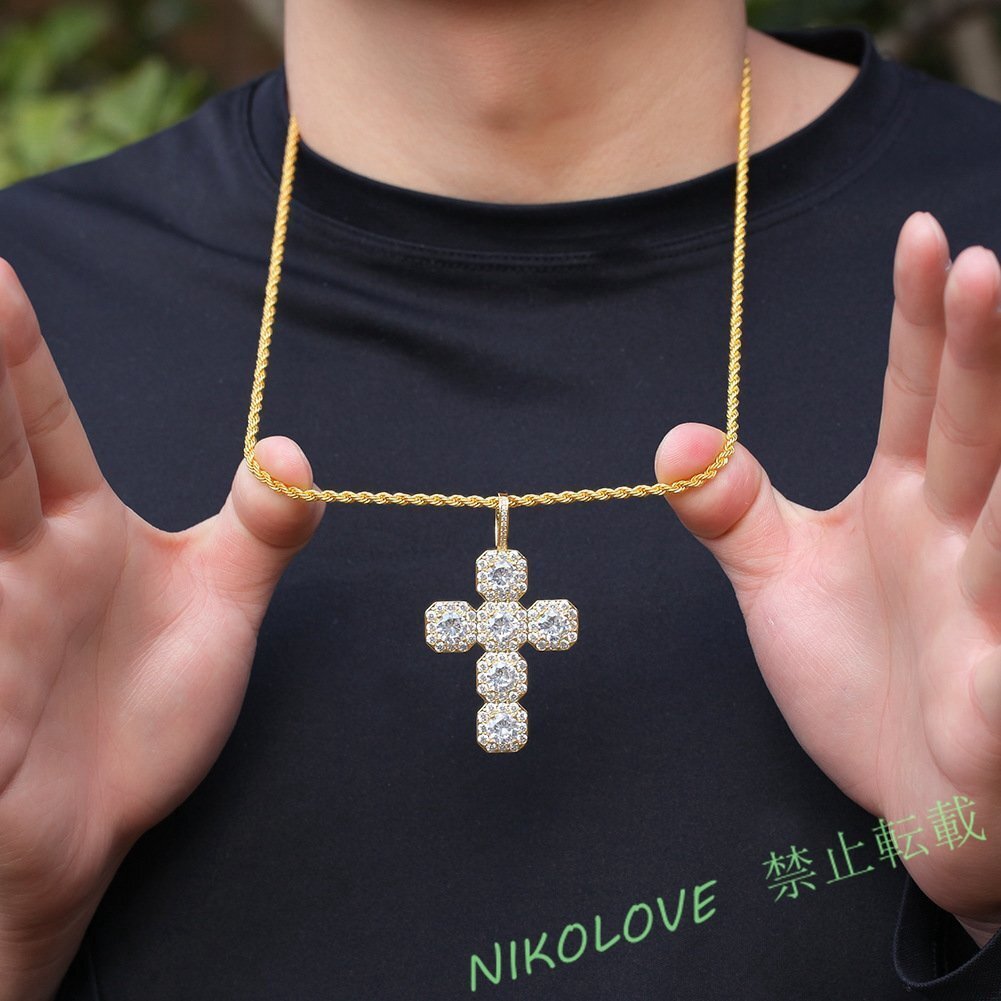 新品 救世主 高品質 高級感 プレゼント ゴールド 極太喜平プラチナ 18KGP マイアミチェーン ネックレス クロス LA381拍卖