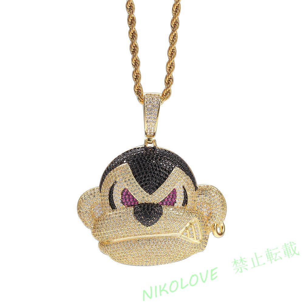 新品 極太喜平 高級感 プレゼント ゴールドマイアミチェーン ネックレス インゴット 猿 18KGP メンズ レディース 高品質 LA784拍卖