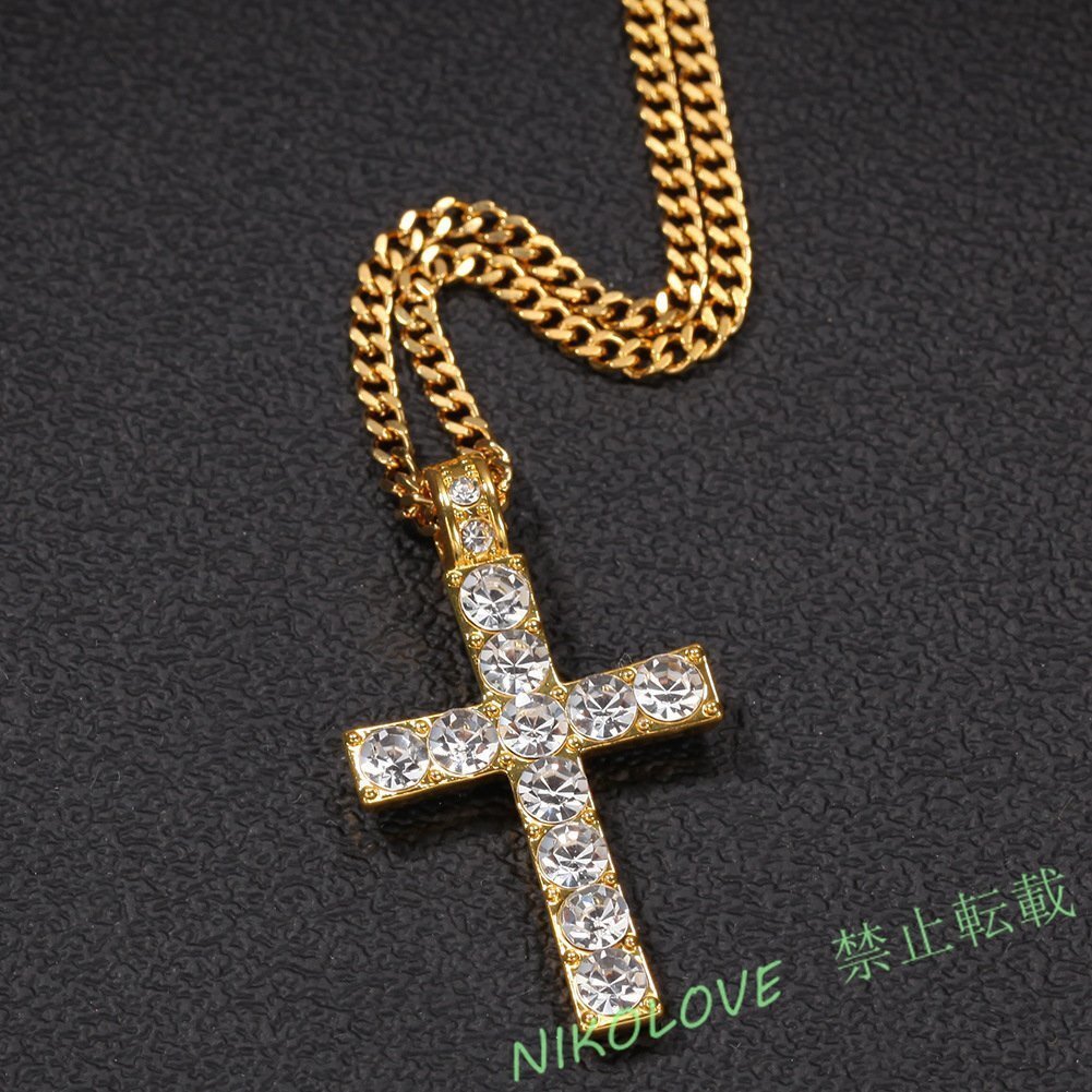 新品 高級感 極太喜平 18KGP メンズ レディース 高品質 プレゼント ゴールドマイアミチェーン ネックレス クロス 救世主 LA755拍卖