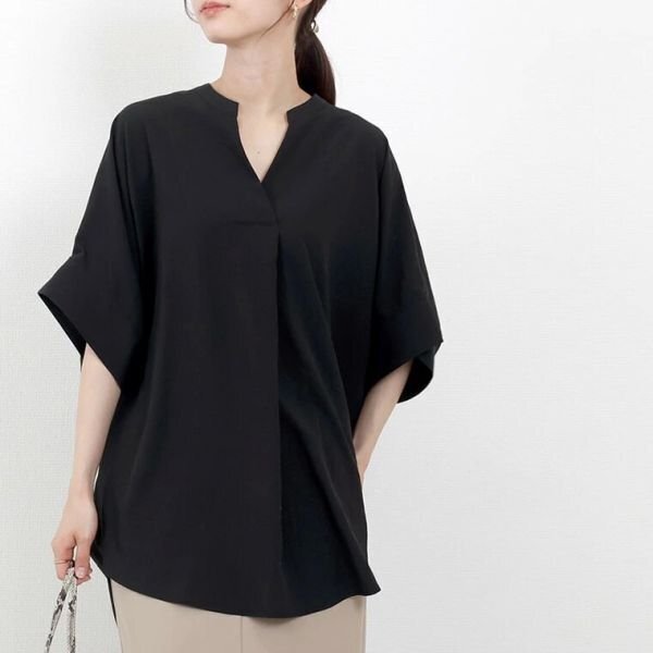 LB313 シャツ ドルマン スキッパー 着痩せ ゆったり 大人 抜け感 夏 30代 40代 レディース ブラック拍卖
