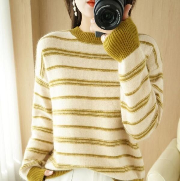 LC149 秋冬上質 柔らかい 暖かい ニットセーター おしゃれ ストレッチ 長袖 レディーストップス 黄/Mサイズ拍卖