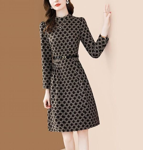 LC103 春夏 上質 プリント柄 着やせ ワンピース オフィス通勤 お呼ばれ 気質 大人 長袖 ひざ丈ワンピース Lサイズ拍卖