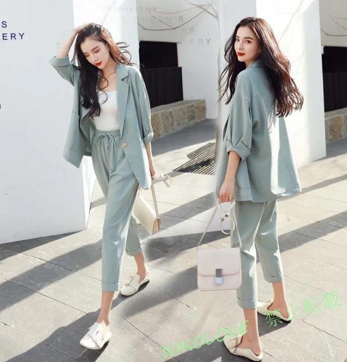 LC309 カジュアル パンツスーツ スーツ レディース ジャケット フォーマル 上下 セットアップ 通勤 薄手 春夏 グリーン/Mサイズ拍卖
