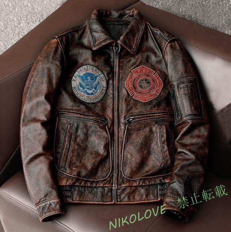 LB792 レザージャケット 上品 ユーズド加工 本革 牛革 ライダースジャケット フライトジャケット 革ジャン 2XLサイズ拍卖