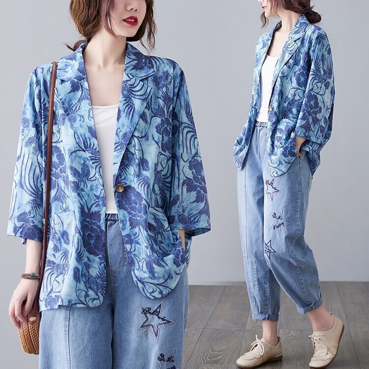 LB924 春 レディース カーディガン プリント柄 前開き 着痩せ アウター ゆったり おしゃれ 薄手 Lサイズ拍卖