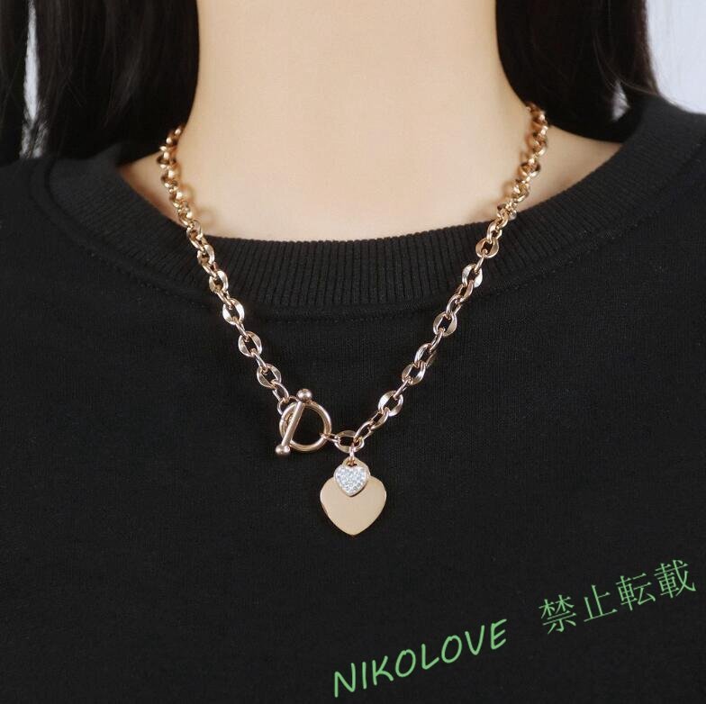 新品 ラインストーン ステンレス チェーン レディース アクセサリー ピンクゴールド プレゼント 極太喜平ネックレス 18KGP LA662拍卖