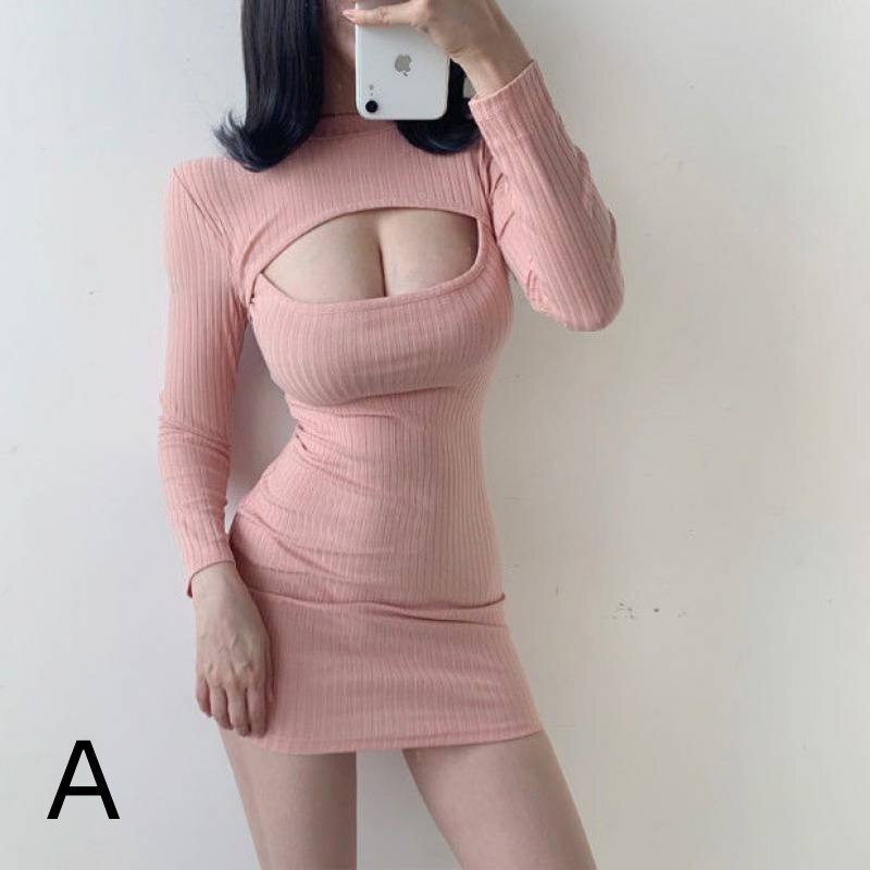 新品 クロスデザイン リブ素材 タイトワンピース セクシー エロかわ ぴったりボディライン 前開き LA1052拍卖