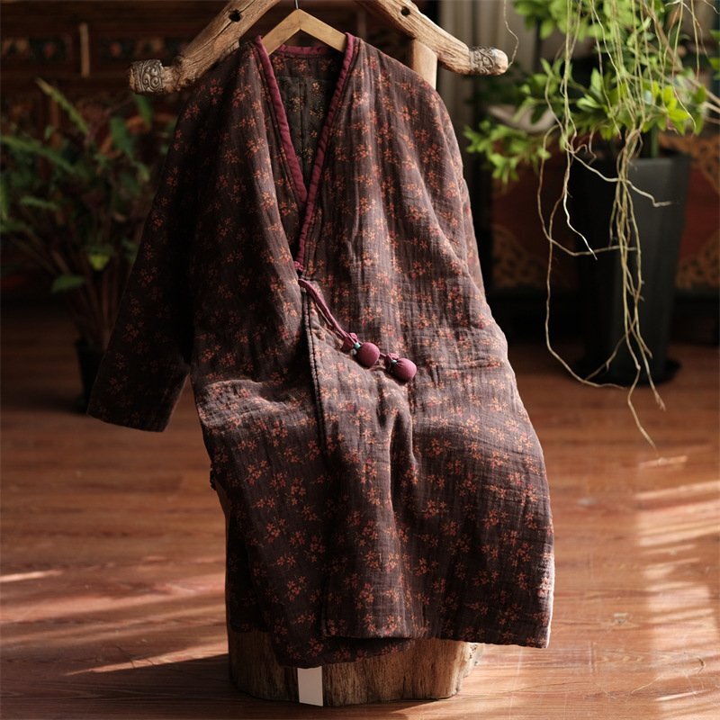 ロング 半纏 襤褸 羽織物 アウター アンティーク風 コート綿入り 洋服ミックス 花柄 ロマンファッション ポップ 楽ちん 和服 LD081拍卖