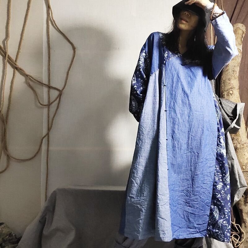 レディーストップス ワンピース チュニック デニム ゆったり手芸 LD082拍卖