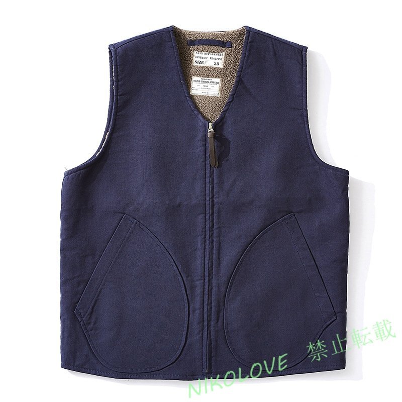 USNワーク ボア裏地付きで防寒性も抜群 ヴィンテージ復刻デッキベスト◆メンズ アメカジ ジレ S~XXL 紺 LC976拍卖