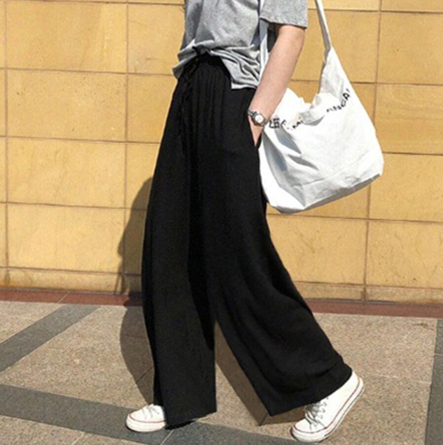 LB960 春 カジュアル ゆったり パンツ 大人気 シンプル 無地 ワイドパンツ ボトムス 綿麻リネン 黒/Mサイズ拍卖