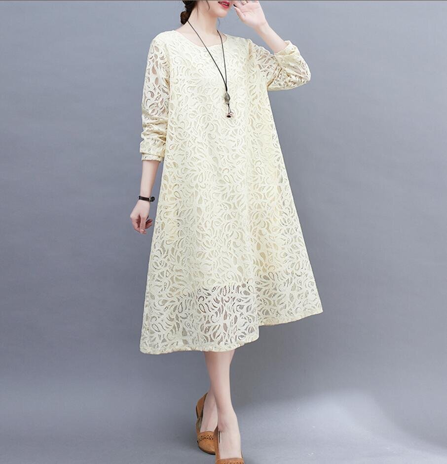 LB590 ワンピース ミモレ丈 結婚式 長袖 おしゃれ レディース シースルー袖 ハニーズ レースワンピース 無地 マキシ丈 ドレス 杏拍卖