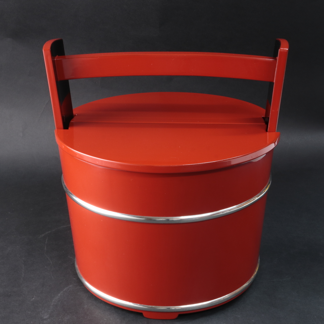 ◆◇輪島塗 塗師 岡本陽斎 朱塗手桶水指 茶道具 共箱 漆器 漆芸◇◆拍卖