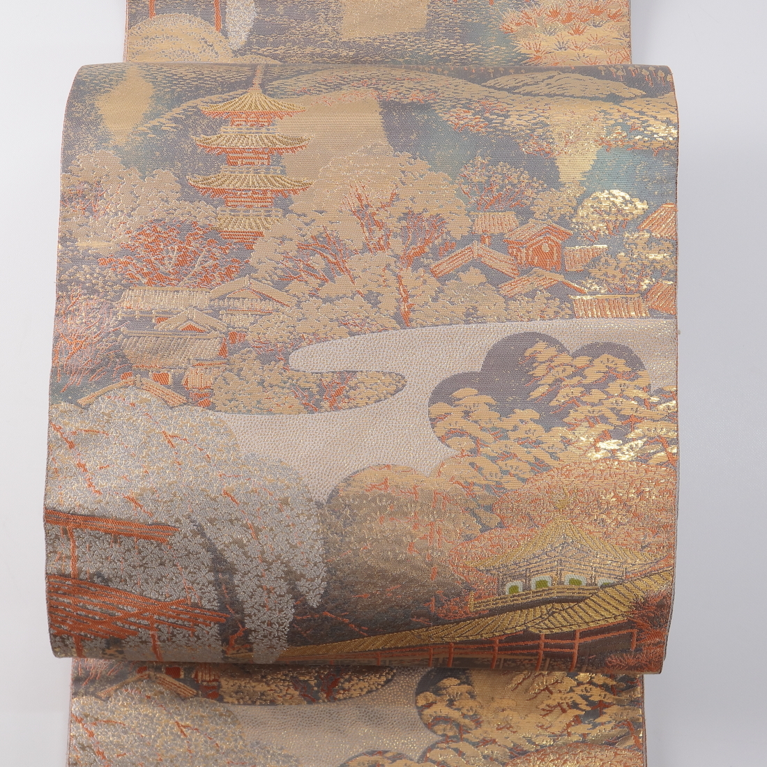 ◆◇西陣 服部織物謹製 「京名所文様」六通柄袋帯 本金箔24K 手工芸 和装 着物◇◆拍卖