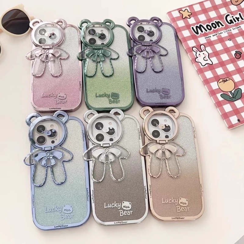 iPhone15 ProMaxクリアケース 立体的なクマモチーフとレンズ保護付きの透明なケース 隠し支柱が付いており 防 かわいくてクリエイティブ拍卖