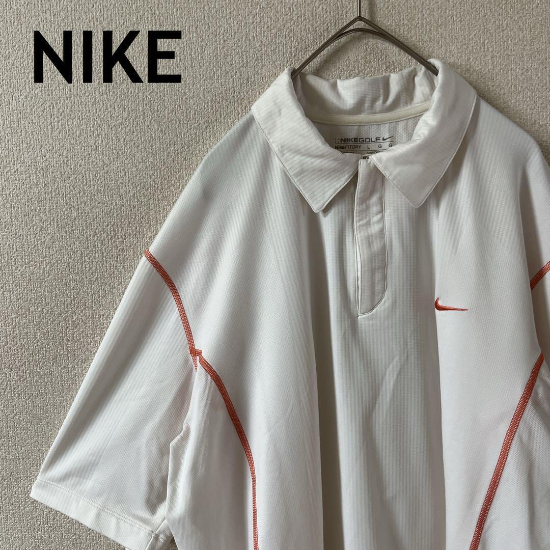 L3 NIKE golf ジップアップポロシャツ 半袖 ゆったり Lメンズ 白拍卖