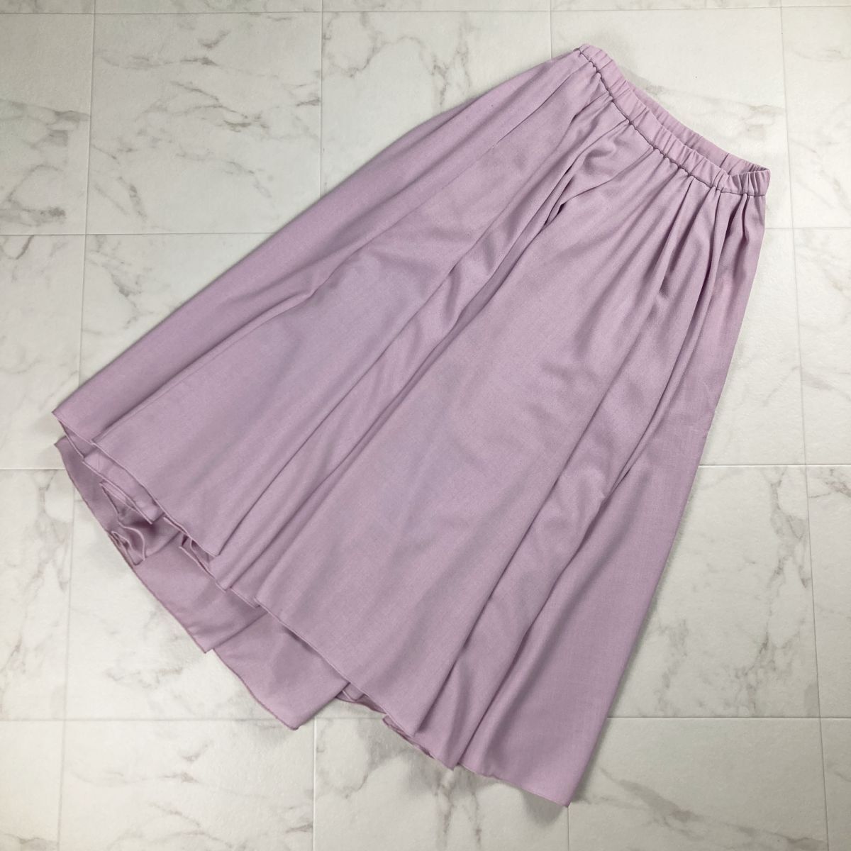 美品 ADAM ET ROPE' アダムエロペ ギャザーフレアスカート ロング丈 裏地あり レディース ボトムス ピンク サイズF*NC555拍卖