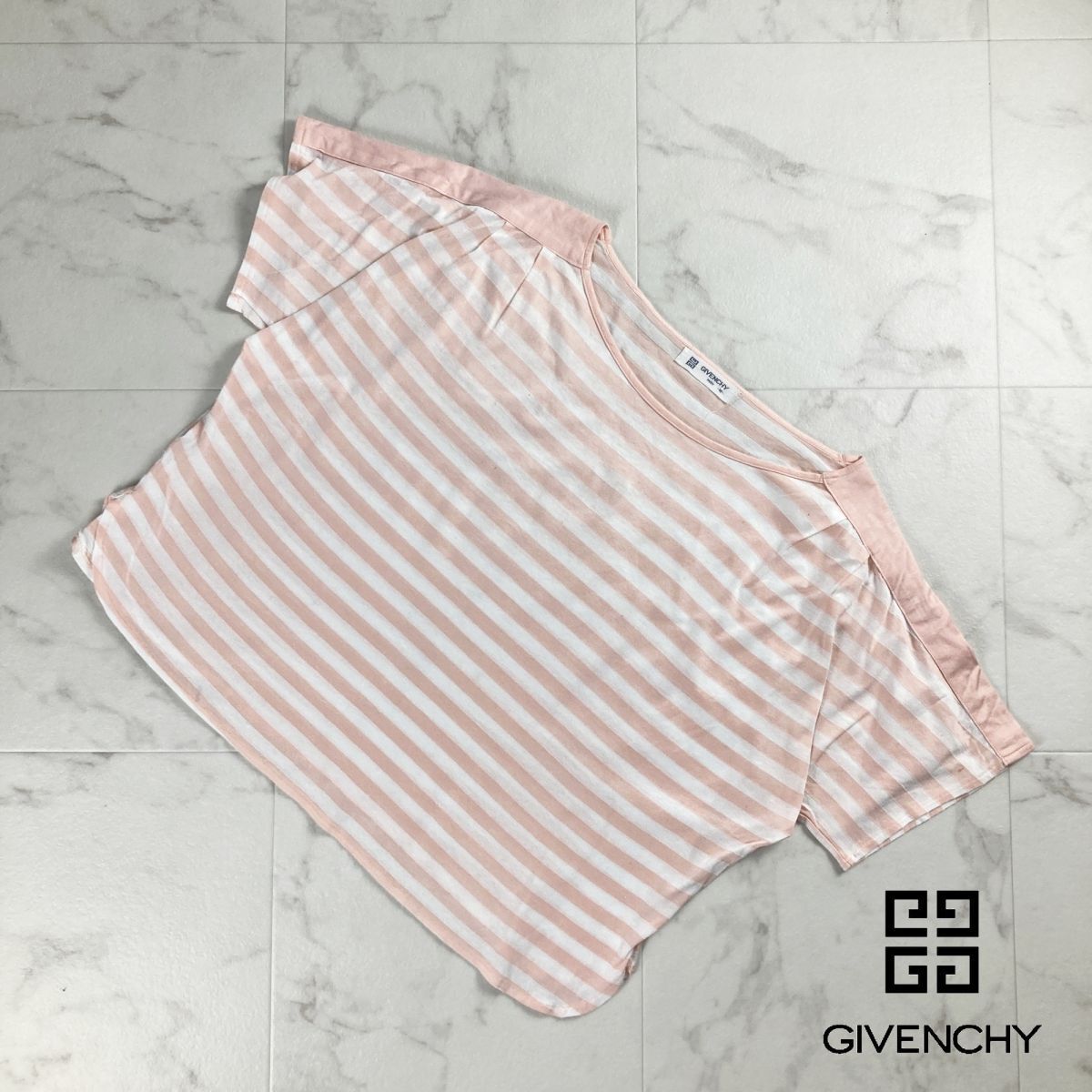 GIVENCHY ジバンシィ ボーダー ドルマンスリーブ 半袖カットソー トップス レディース ピンク サイズM*NC567拍卖