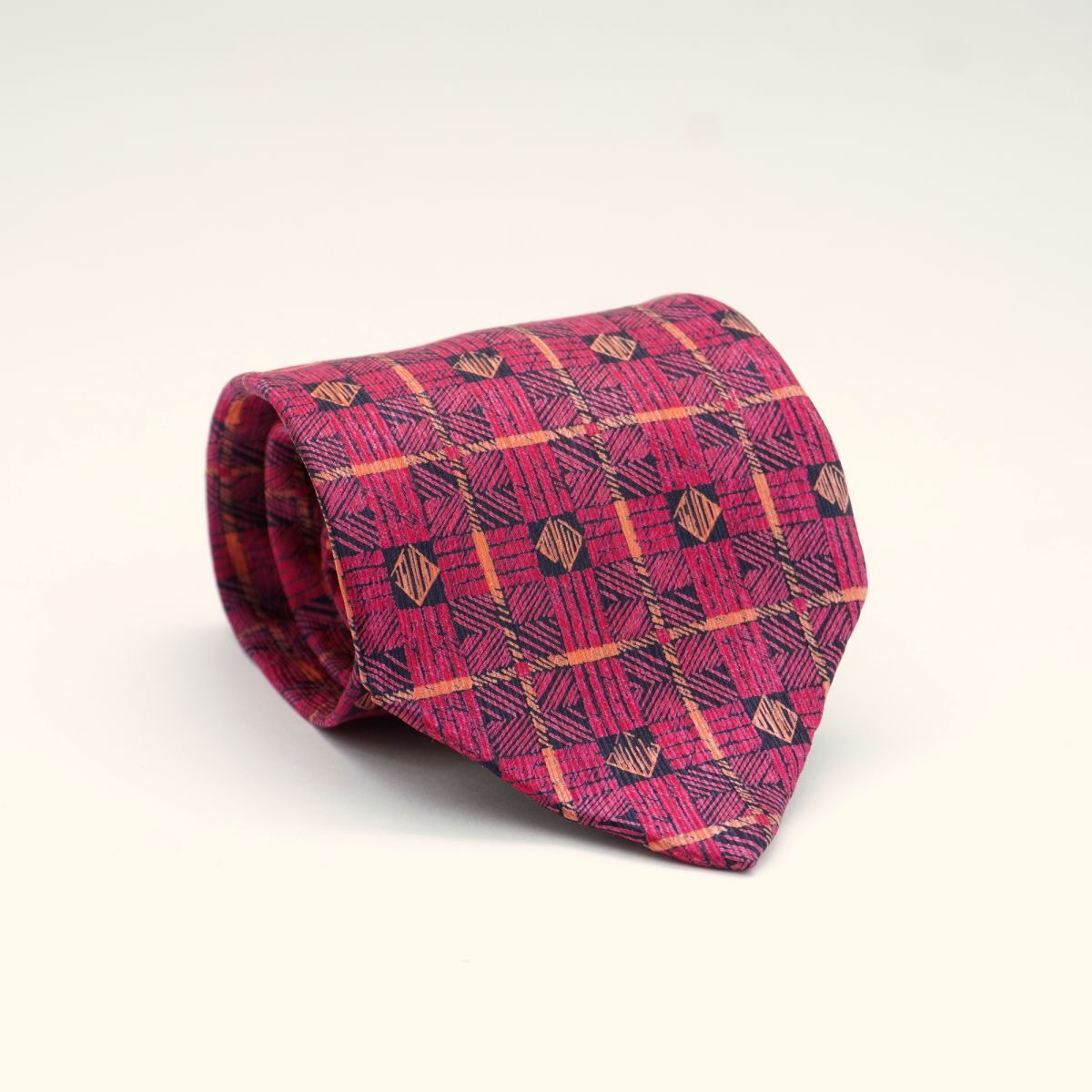 renoma レノマ ネクタイ イタリア製 総柄 チェック柄 シルク100% 赤 レッド@JG39拍卖