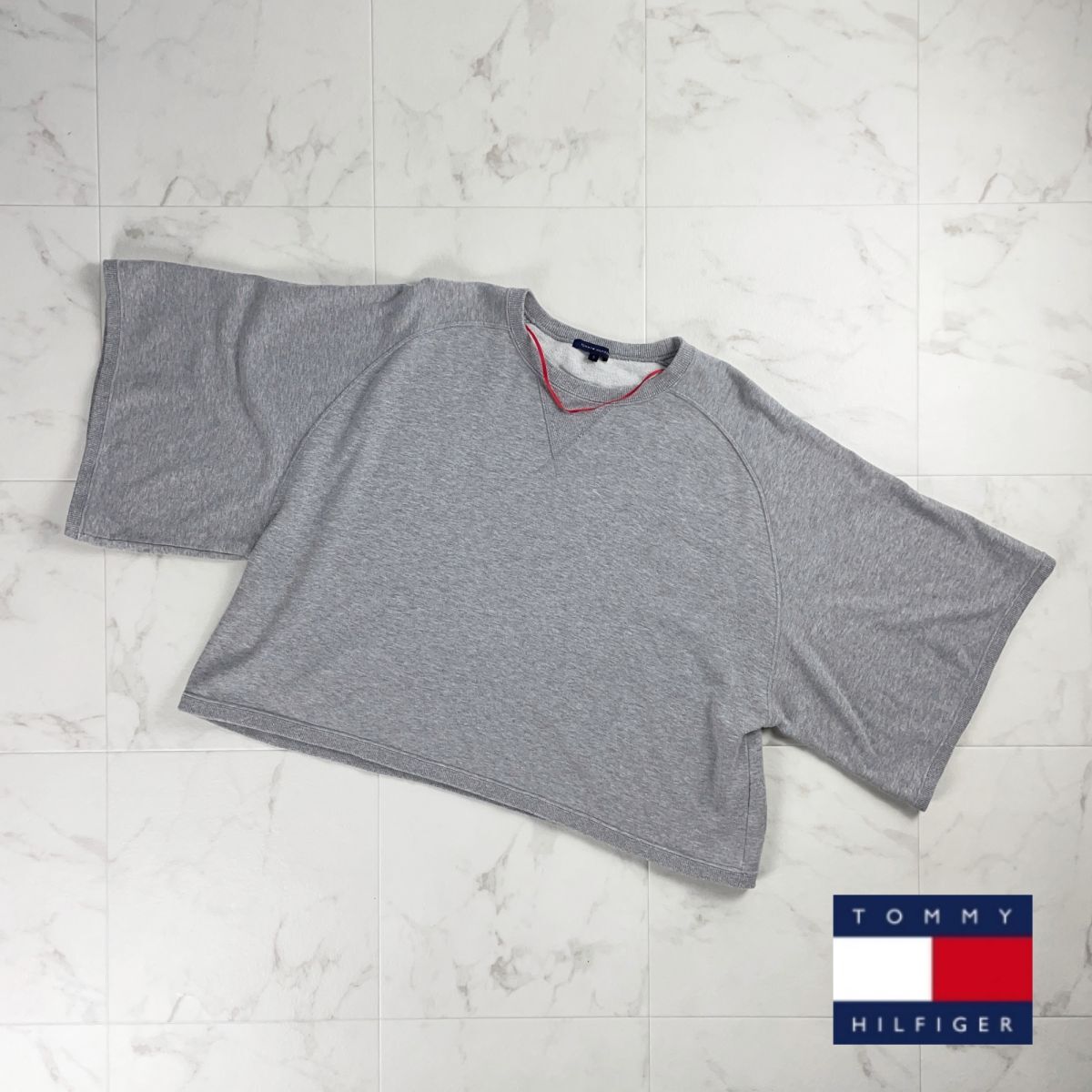 美品 Tommy Hilfiger トミー ヒルフィガー ドルマンスウェット 5分袖 トップス レディース グレー サイズS*OC808拍卖