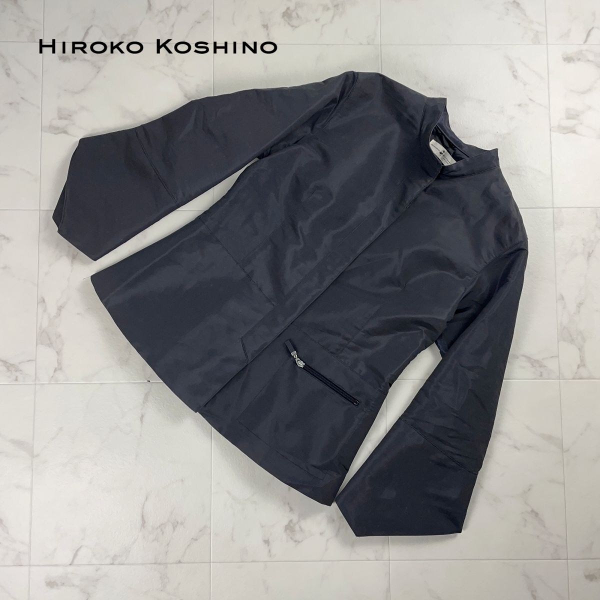 HIROKO KOSHINO ヒロココシノ 光沢 スタンドカラー コットンジャケット レディース アウター グレー サイズ11*OC414拍卖