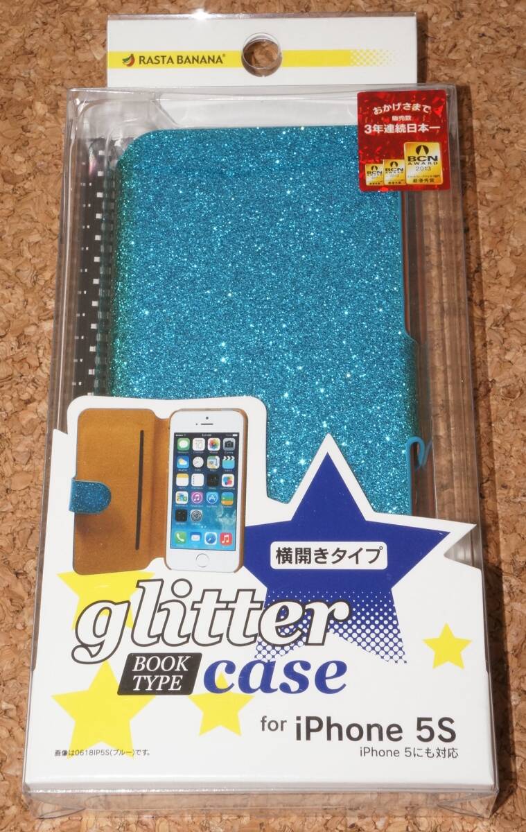 ★新品★RASTA BANANA iPhone5s/5/SE glitter BOOK TYPE CASE ブルー(※SE2/SE3には対応しません※)拍卖