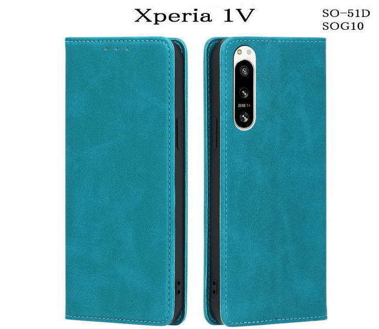 xperia1V レザー手帳型ケース SO-51D SOG10 スカイブルー拍卖
