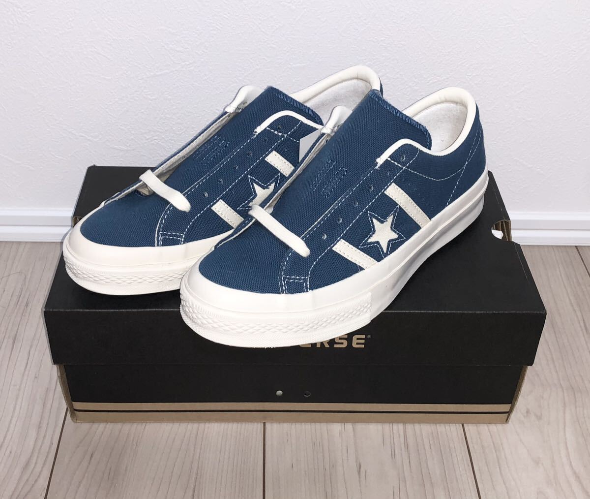 新品 CONVERSE STAR&BARS CANVAS 1CL661 25.5cm コンバース スター&バーズ キャンバス ブルー ホワイト 青 紺 ジャックスター ワンスター拍卖