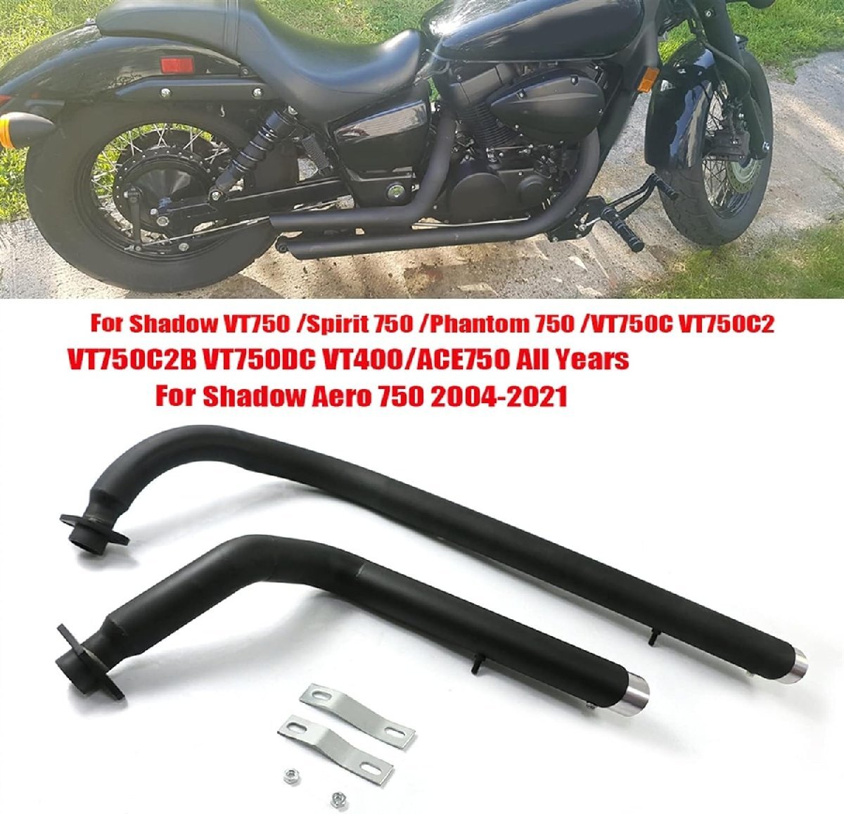 ショートショット千鳥エキゾーストパイプサイレンサーマフラーホンダシャドウ VT750 VT400 スピリット 750 ファントム 750 エアロ 750 VT75拍卖