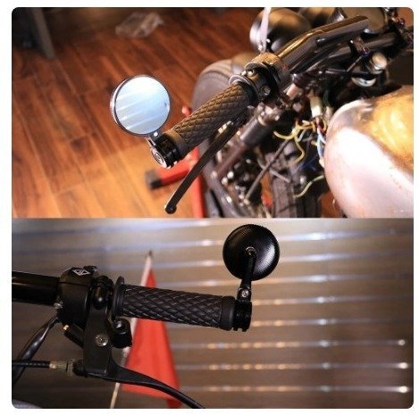 追跡あり ミニCNCバイクATVハンドルバー端部ミラームハンドルバーサイドバックミラー ブルーガラスCAFE RACERボバーホンダ拍卖