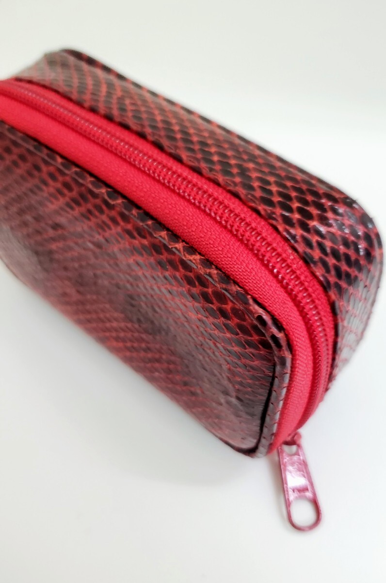 ジュエリーポーチ 赤 ヘビ模様 ポーチ 旅行ポーチ 拍卖