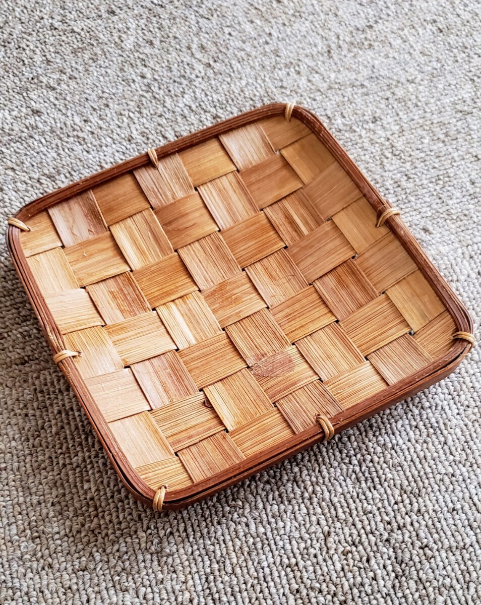 竹細工 木のお皿 竹編み 竹編みのお皿 5枚セット 昭和レトロ拍卖